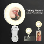 S-3 con specchietto per il trucco, clip per telefono, selfie, vlogging, illuminazione di bellezza, luce di riempimento ad anello LED.