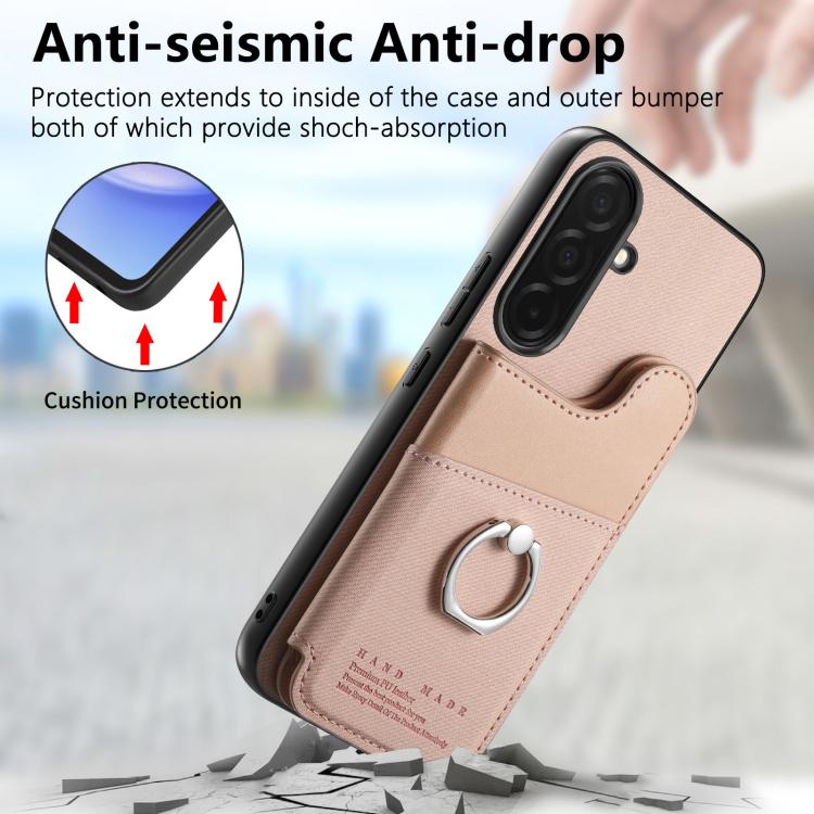 Portafoglio multi-carta con anelli in tessuto twill, custodia per telefono in pelle vegana, For Galaxy S26+ 5G, For Galaxy S26 Ultra 5G, For Galaxy S26 5G