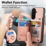 Portafoglio multi-carta con anelli in tessuto twill, custodia per telefono in pelle vegana, For Galaxy S26+ 5G, For Galaxy S26 Ultra 5G, For Galaxy S26 5G