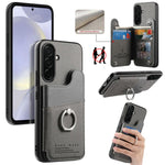 Portafoglio multi-carta con anelli in tessuto twill, custodia per telefono in pelle vegana, For Galaxy S26+ 5G, For Galaxy S26 Ultra 5G, For Galaxy S26 5G