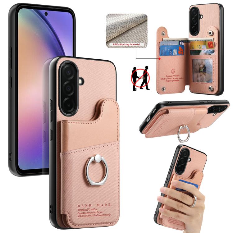 Portafoglio multi-carta con anelli in tessuto twill, custodia per telefono in pelle vegana, For Galaxy S26+ 5G, For Galaxy S26 Ultra 5G, For Galaxy S26 5G