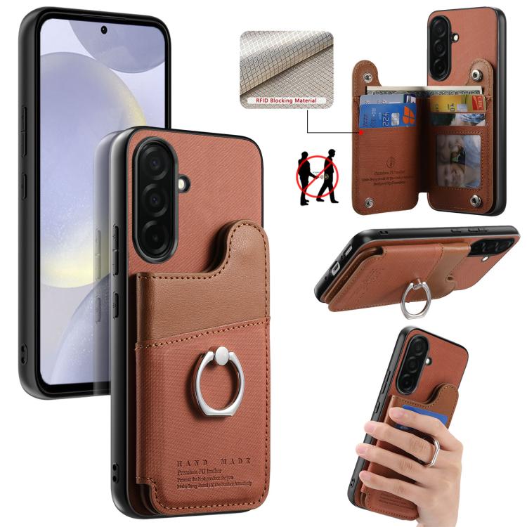 Portafoglio multi-carta con anelli in tessuto twill, custodia per telefono in pelle vegana, For Galaxy S26+ 5G, For Galaxy S26 Ultra 5G, For Galaxy S26 5G