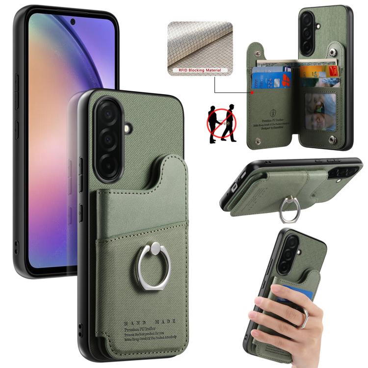 Portafoglio multi-carta con anelli in tessuto twill, custodia per telefono in pelle vegana, For Galaxy S26+ 5G, For Galaxy S26 Ultra 5G, For Galaxy S26 5G