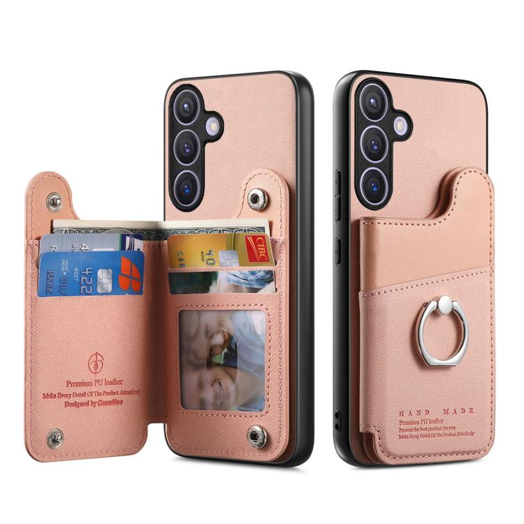 Portafoglio multi-carta con anelli in tessuto twill, custodia per telefono in pelle vegana, For Galaxy A57 5G, For Galaxy A37 5G, For Galaxy S25 FE 5G