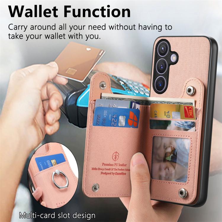 Portafoglio multi-carta con anelli in tessuto twill, custodia per telefono in pelle vegana, For Galaxy A57 5G, For Galaxy A37 5G, For Galaxy S25 FE 5G