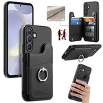 Portafoglio multi-carta con anelli in tessuto twill, custodia per telefono in pelle vegana, For Galaxy A57 5G, For Galaxy A37 5G, For Galaxy S25 FE 5G