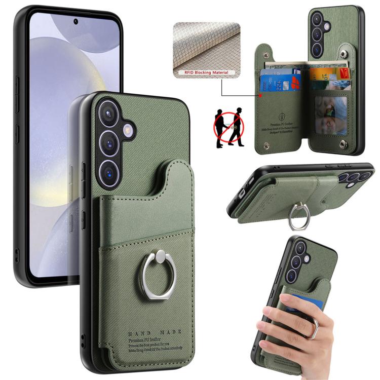 Portafoglio multi-carta con anelli in tessuto twill, custodia per telefono in pelle vegana, For Galaxy A57 5G, For Galaxy A37 5G, For Galaxy S25 FE 5G