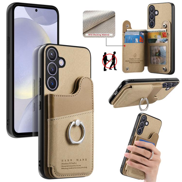 Portafoglio multi-carta con anelli in tessuto twill, custodia per telefono in pelle vegana, For Galaxy A57 5G, For Galaxy A37 5G, For Galaxy S25 FE 5G