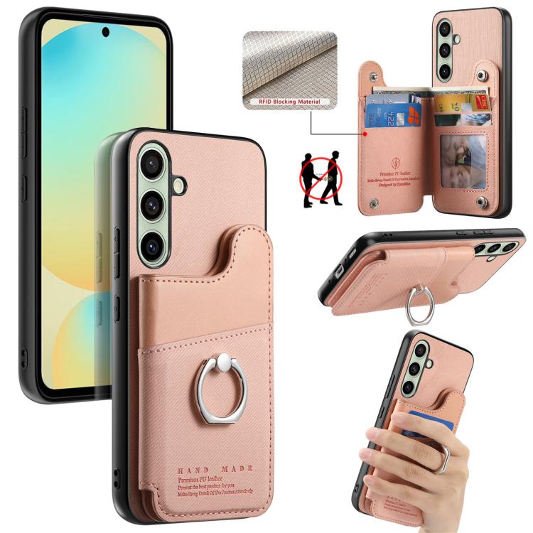 Portafoglio multi-carta con anelli in tessuto twill, custodia per telefono in pelle vegana, For Galaxy A57 5G, For Galaxy A37 5G, For Galaxy S25 FE 5G