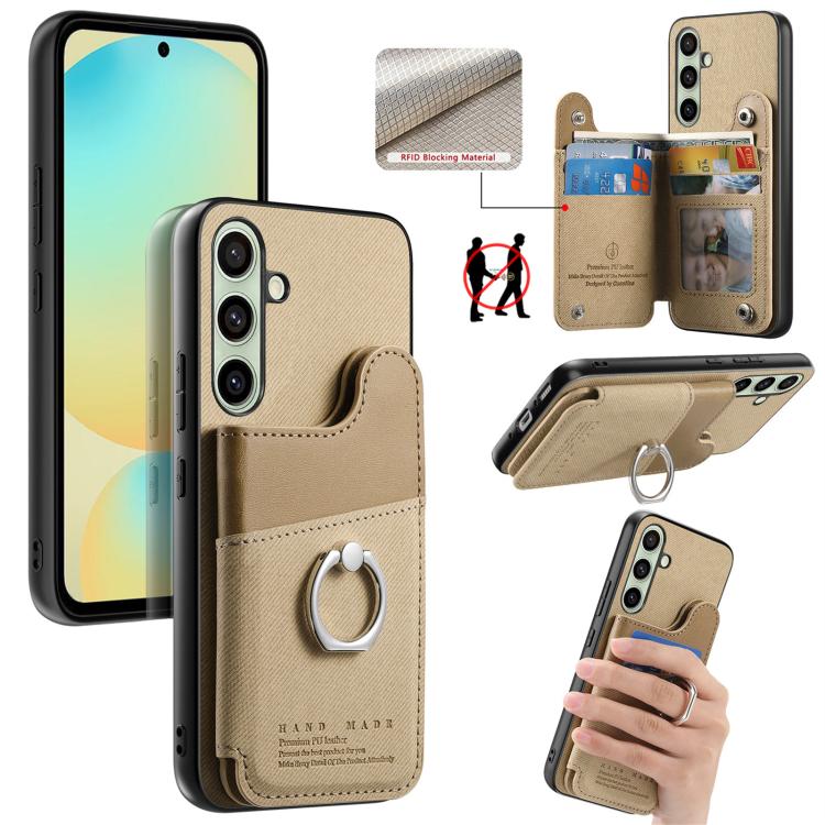 Portafoglio multi-carta con anelli in tessuto twill, custodia per telefono in pelle vegana, For Galaxy A57 5G, For Galaxy A37 5G, For Galaxy S25 FE 5G