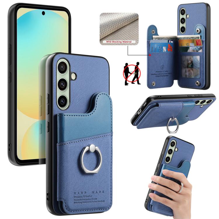 Portafoglio multi-carta con anelli in tessuto twill, custodia per telefono in pelle vegana, For Galaxy A57 5G, For Galaxy A37 5G, For Galaxy S25 FE 5G