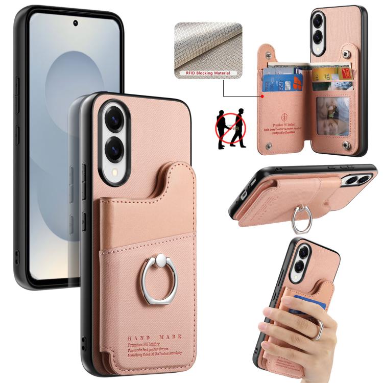 Portafoglio multi-carta con anelli in tessuto twill, custodia per telefono in pelle vegana, For Galaxy S25 Edge 5G, For Galaxy A56 5G, For Galaxy A26 5G