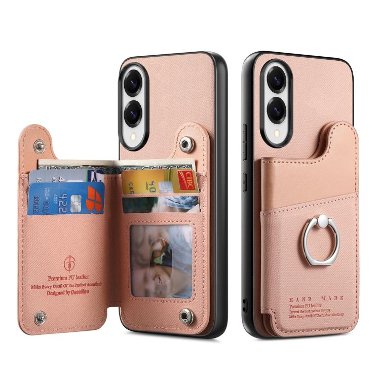Portafoglio multi-carta con anelli in tessuto twill, custodia per telefono in pelle vegana, For Galaxy S25 Edge 5G, For Galaxy A56 5G, For Galaxy A26 5G