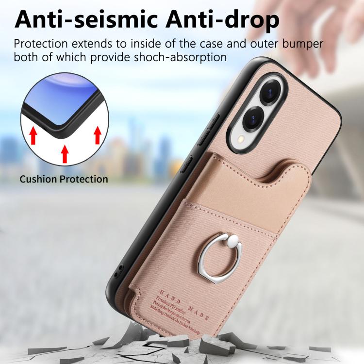 Portafoglio multi-carta con anelli in tessuto twill, custodia per telefono in pelle vegana, For Galaxy S25 Edge 5G, For Galaxy A56 5G, For Galaxy A26 5G
