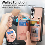 Portafoglio multi-carta con anelli in tessuto twill, custodia per telefono in pelle vegana, For Galaxy S25 Edge 5G, For Galaxy A56 5G, For Galaxy A26 5G