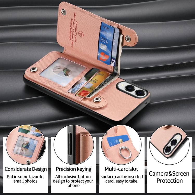 Portafoglio multi-carta con anelli in tessuto twill, custodia per telefono in pelle vegana, For Galaxy S25 Edge 5G, For Galaxy A56 5G, For Galaxy A26 5G