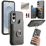 Portafoglio multi-carta con anelli in tessuto twill, custodia per telefono in pelle vegana, For Galaxy S25 Edge 5G, For Galaxy A56 5G, For Galaxy A26 5G