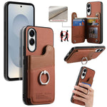 Portafoglio multi-carta con anelli in tessuto twill, custodia per telefono in pelle vegana, For Galaxy S25 Edge 5G, For Galaxy A56 5G, For Galaxy A26 5G