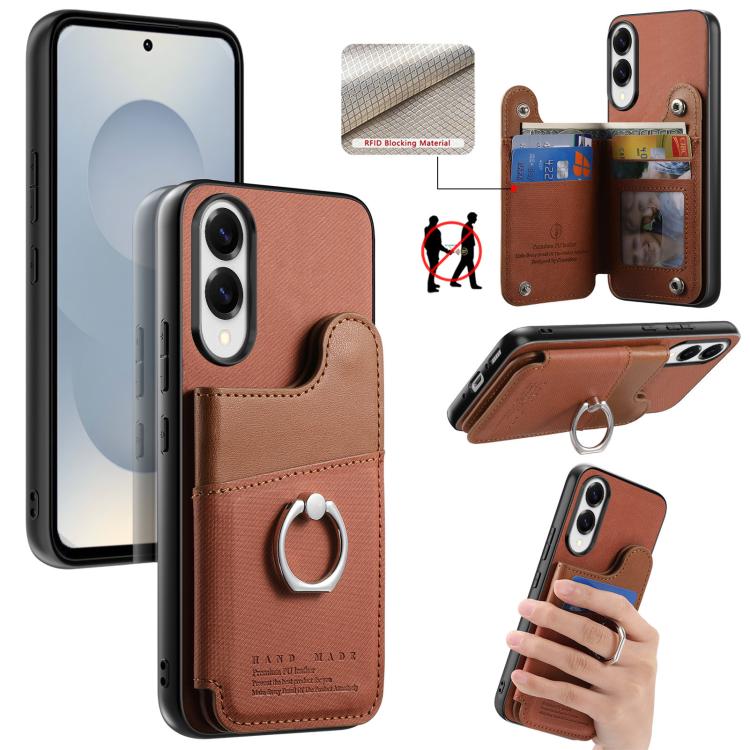 Portafoglio multi-carta con anelli in tessuto twill, custodia per telefono in pelle vegana, For Galaxy S25 Edge 5G, For Galaxy A56 5G, For Galaxy A26 5G