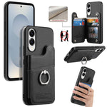 Portafoglio multi-carta con anelli in tessuto twill, custodia per telefono in pelle vegana, For Galaxy S25 Edge 5G, For Galaxy A56 5G, For Galaxy A26 5G
