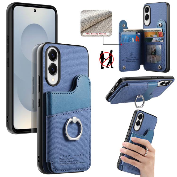 Portafoglio multi-carta con anelli in tessuto twill, custodia per telefono in pelle vegana, For Galaxy S25 Edge 5G, For Galaxy A56 5G, For Galaxy A26 5G