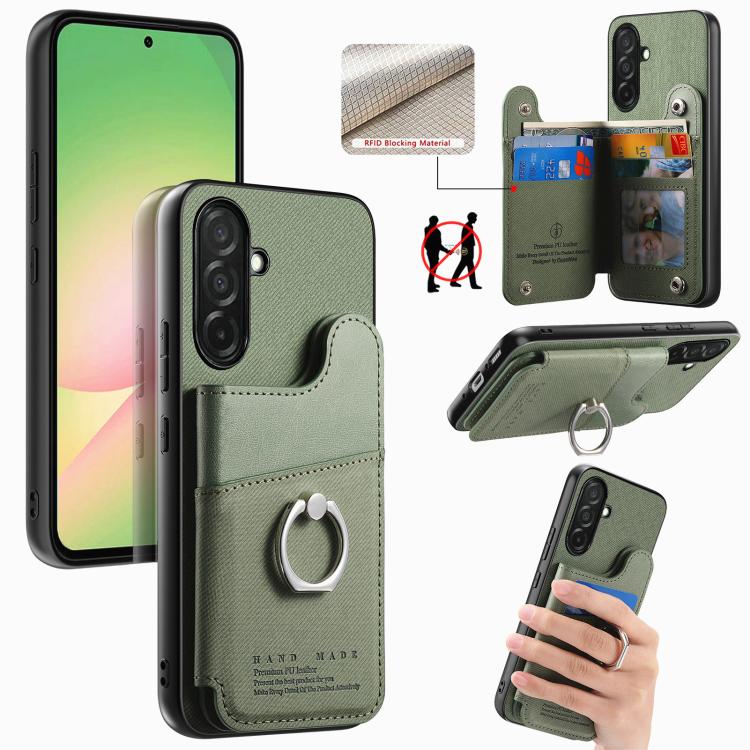 Portafoglio multi-carta con anelli in tessuto twill, custodia per telefono in pelle vegana, For Galaxy S25 Edge 5G, For Galaxy A56 5G, For Galaxy A26 5G