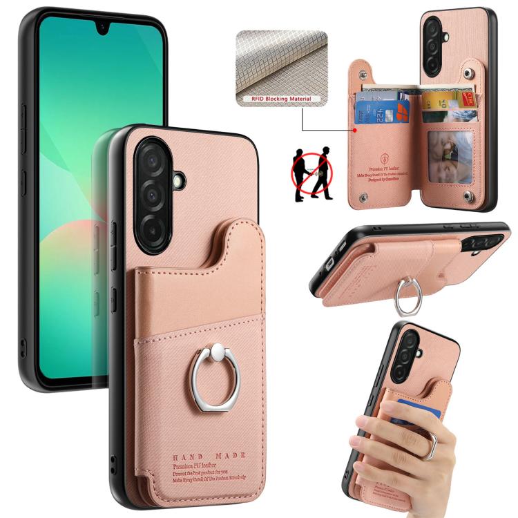 Portafoglio multi-carta con anelli in tessuto twill, custodia per telefono in pelle vegana, For Galaxy S25 Edge 5G, For Galaxy A56 5G, For Galaxy A26 5G