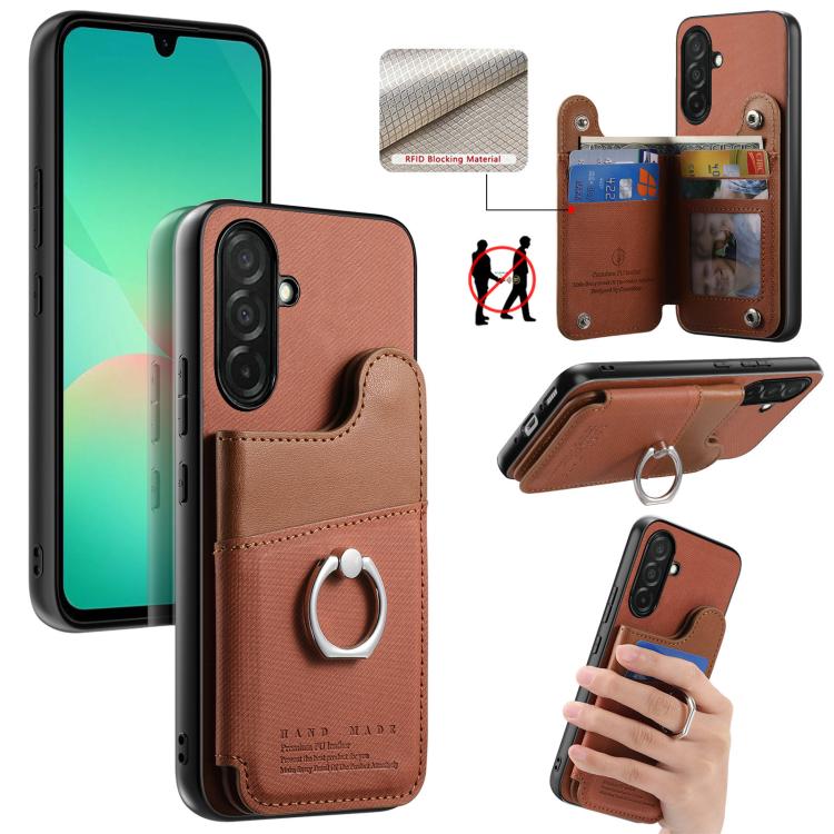 Portafoglio multi-carta con anelli in tessuto twill, custodia per telefono in pelle vegana, For Galaxy S25 Edge 5G, For Galaxy A56 5G, For Galaxy A26 5G