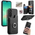 Portafoglio multi-carta con anelli in tessuto twill, custodia per telefono in pelle vegana, For Galaxy S25 Edge 5G, For Galaxy A56 5G, For Galaxy A26 5G