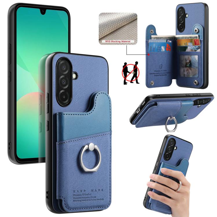 Portafoglio multi-carta con anelli in tessuto twill, custodia per telefono in pelle vegana, For Galaxy S25 Edge 5G, For Galaxy A56 5G, For Galaxy A26 5G