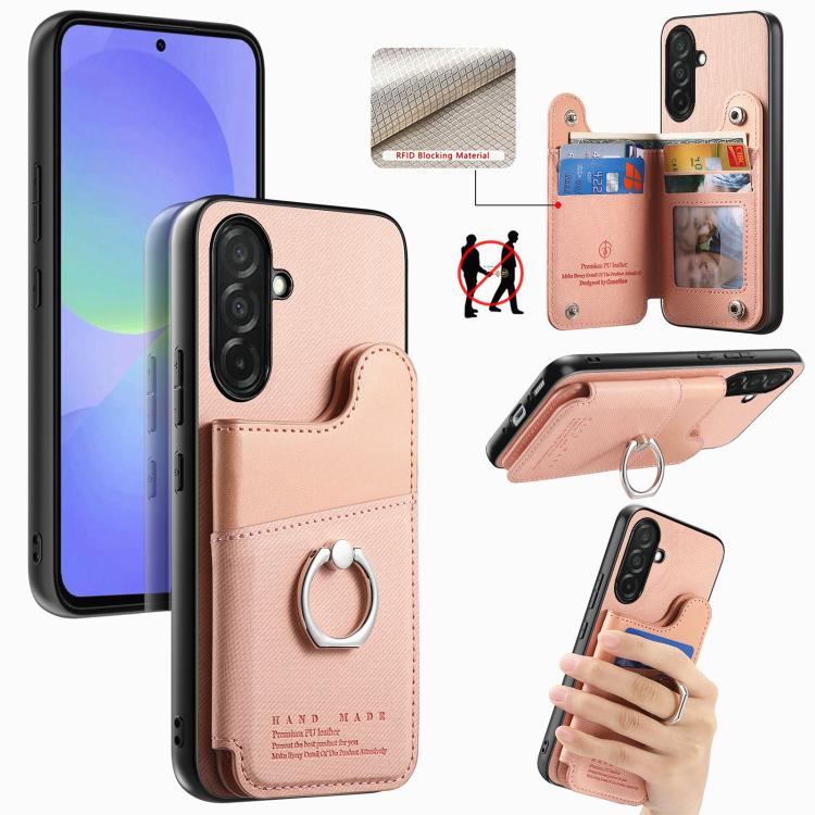 Portafoglio multi-carta con anelli in tessuto twill, custodia per telefono in pelle vegana, For Galaxy A36 5G, For Galaxy S25 5G, For Galaxy S25+ 5G