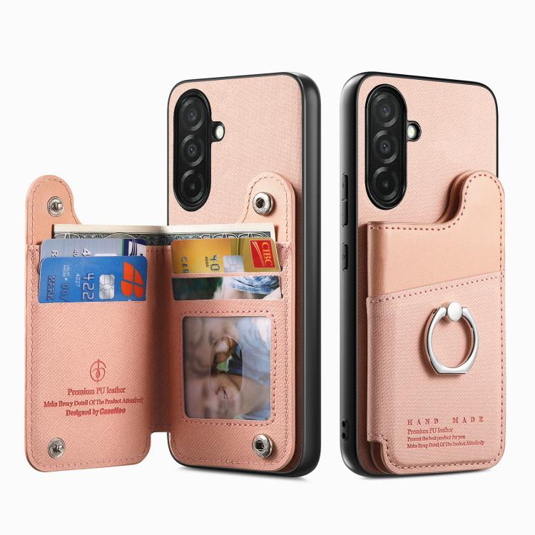 Portafoglio multi-carta con anelli in tessuto twill, custodia per telefono in pelle vegana, For Galaxy A36 5G, For Galaxy S25 5G, For Galaxy S25+ 5G