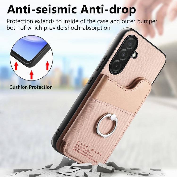 Portafoglio multi-carta con anelli in tessuto twill, custodia per telefono in pelle vegana, For Galaxy A36 5G, For Galaxy S25 5G, For Galaxy S25+ 5G