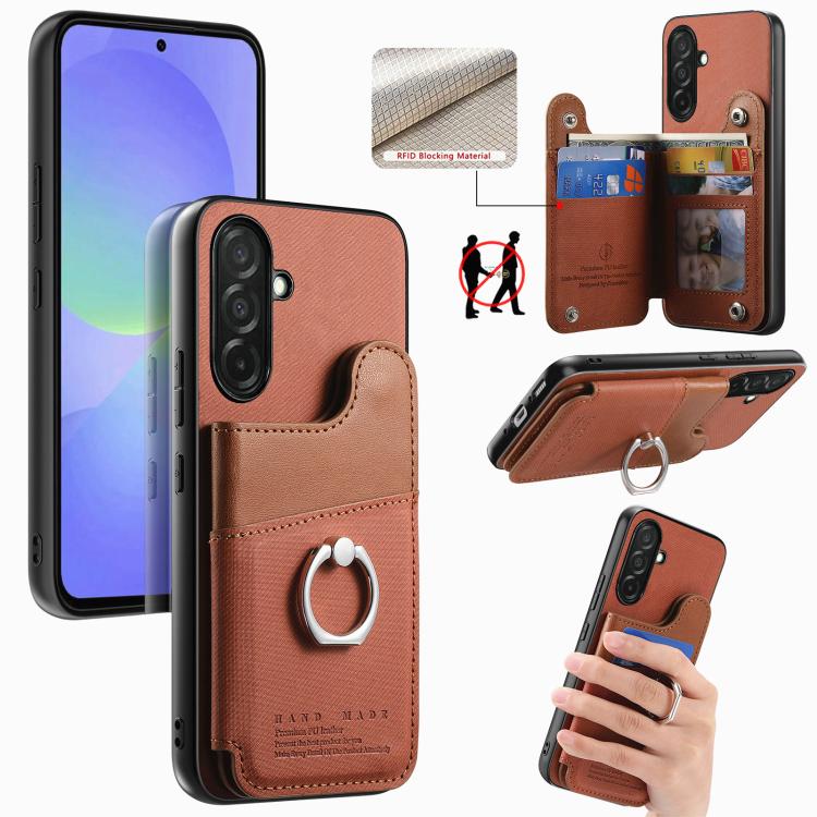 Portafoglio multi-carta con anelli in tessuto twill, custodia per telefono in pelle vegana, For Galaxy A36 5G, For Galaxy S25 5G, For Galaxy S25+ 5G