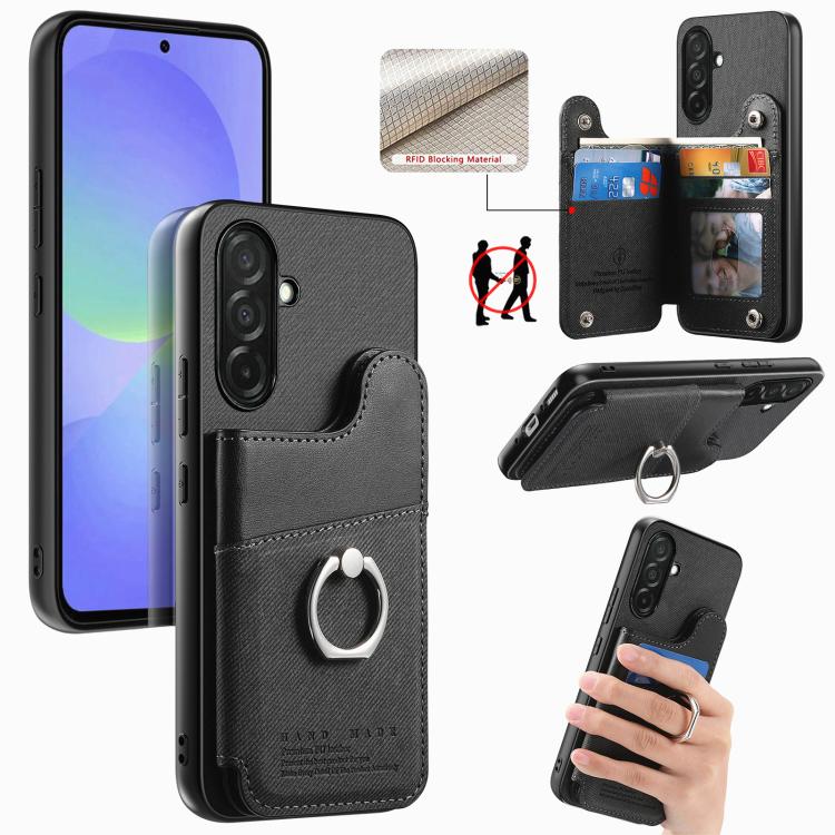 Portafoglio multi-carta con anelli in tessuto twill, custodia per telefono in pelle vegana, For Galaxy A36 5G, For Galaxy S25 5G, For Galaxy S25+ 5G