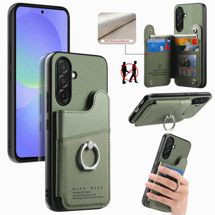 Portafoglio multi-carta con anelli in tessuto twill, custodia per telefono in pelle vegana, For Galaxy A36 5G, For Galaxy S25 5G, For Galaxy S25+ 5G