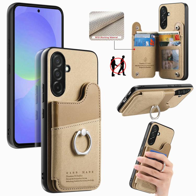 Portafoglio multi-carta con anelli in tessuto twill, custodia per telefono in pelle vegana, For Galaxy A36 5G, For Galaxy S25 5G, For Galaxy S25+ 5G