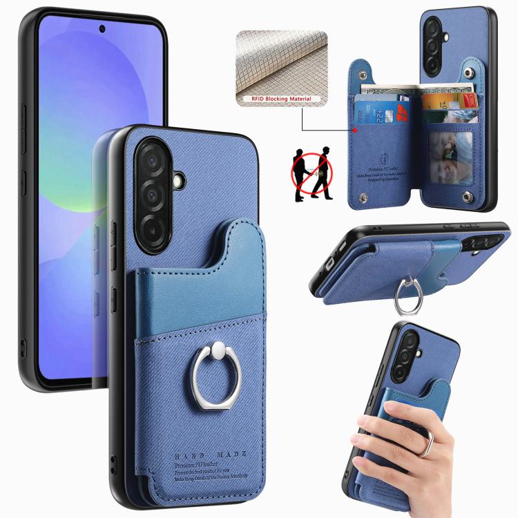 Portafoglio multi-carta con anelli in tessuto twill, custodia per telefono in pelle vegana, For Galaxy A36 5G, For Galaxy S25 5G, For Galaxy S25+ 5G