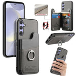 Portafoglio multi-carta con anelli in tessuto twill, custodia per telefono in pelle vegana, For Galaxy A36 5G, For Galaxy S25 5G, For Galaxy S25+ 5G