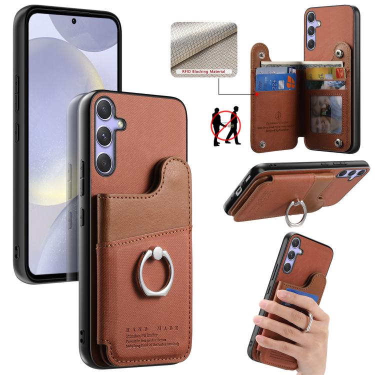 Portafoglio multi-carta con anelli in tessuto twill, custodia per telefono in pelle vegana, For Galaxy A36 5G, For Galaxy S25 5G, For Galaxy S25+ 5G