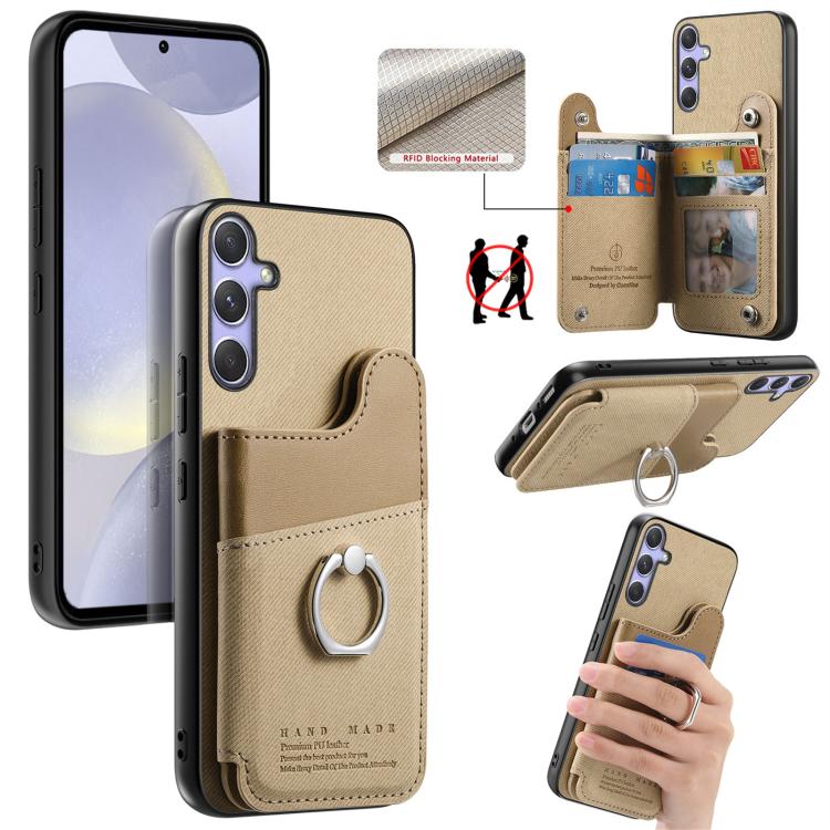 Portafoglio multi-carta con anelli in tessuto twill, custodia per telefono in pelle vegana, For Galaxy A36 5G, For Galaxy S25 5G, For Galaxy S25+ 5G