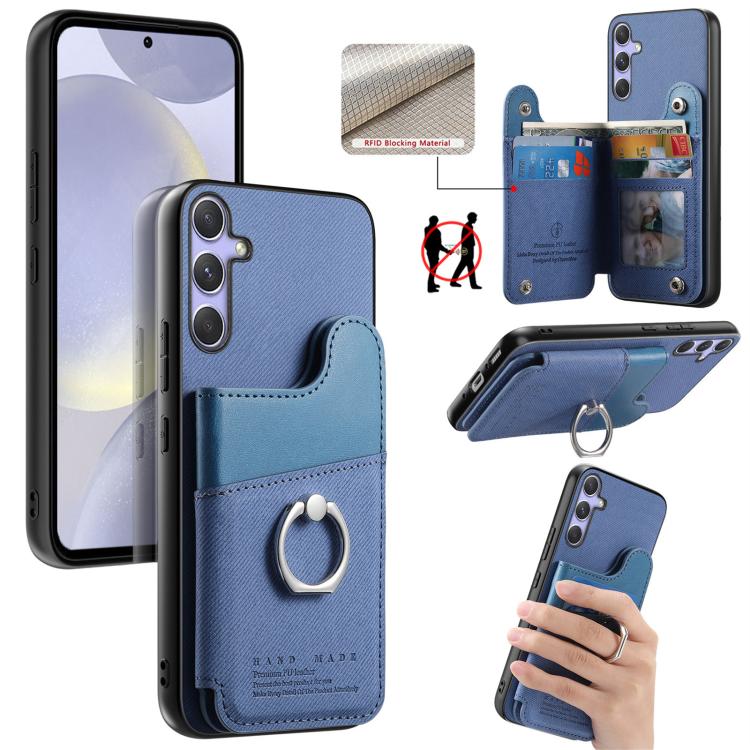 Portafoglio multi-carta con anelli in tessuto twill, custodia per telefono in pelle vegana, For Galaxy A36 5G, For Galaxy S25 5G, For Galaxy S25+ 5G