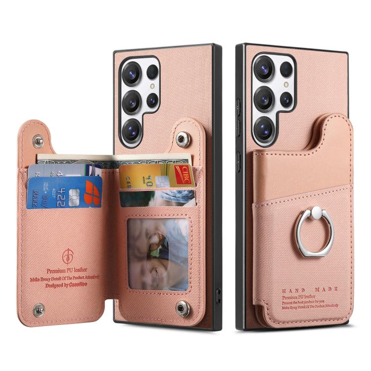 Portafoglio multi-carta con anelli in tessuto twill, custodia per telefono in pelle vegana, For Galaxy S25 Ultra 5G, For Galaxy S24 FE 5G, For Galaxy A55 5G