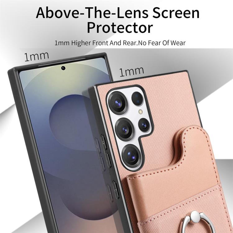 Portafoglio multi-carta con anelli in tessuto twill, custodia per telefono in pelle vegana, For Galaxy S25 Ultra 5G, For Galaxy S24 FE 5G, For Galaxy A55 5G