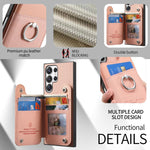 Portafoglio multi-carta con anelli in tessuto twill, custodia per telefono in pelle vegana, For Galaxy S25 Ultra 5G, For Galaxy S24 FE 5G, For Galaxy A55 5G