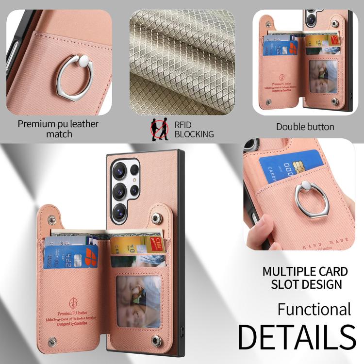 Portafoglio multi-carta con anelli in tessuto twill, custodia per telefono in pelle vegana, For Galaxy S25 Ultra 5G, For Galaxy S24 FE 5G, For Galaxy A55 5G