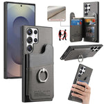 Portafoglio multi-carta con anelli in tessuto twill, custodia per telefono in pelle vegana, For Galaxy S25 Ultra 5G, For Galaxy S24 FE 5G, For Galaxy A55 5G