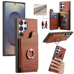 Portafoglio multi-carta con anelli in tessuto twill, custodia per telefono in pelle vegana, For Galaxy S25 Ultra 5G, For Galaxy S24 FE 5G, For Galaxy A55 5G