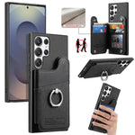 Portafoglio multi-carta con anelli in tessuto twill, custodia per telefono in pelle vegana, For Galaxy S25 Ultra 5G, For Galaxy S24 FE 5G, For Galaxy A55 5G