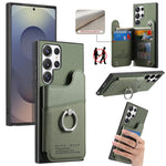 Portafoglio multi-carta con anelli in tessuto twill, custodia per telefono in pelle vegana, For Galaxy S25 Ultra 5G, For Galaxy S24 FE 5G, For Galaxy A55 5G
